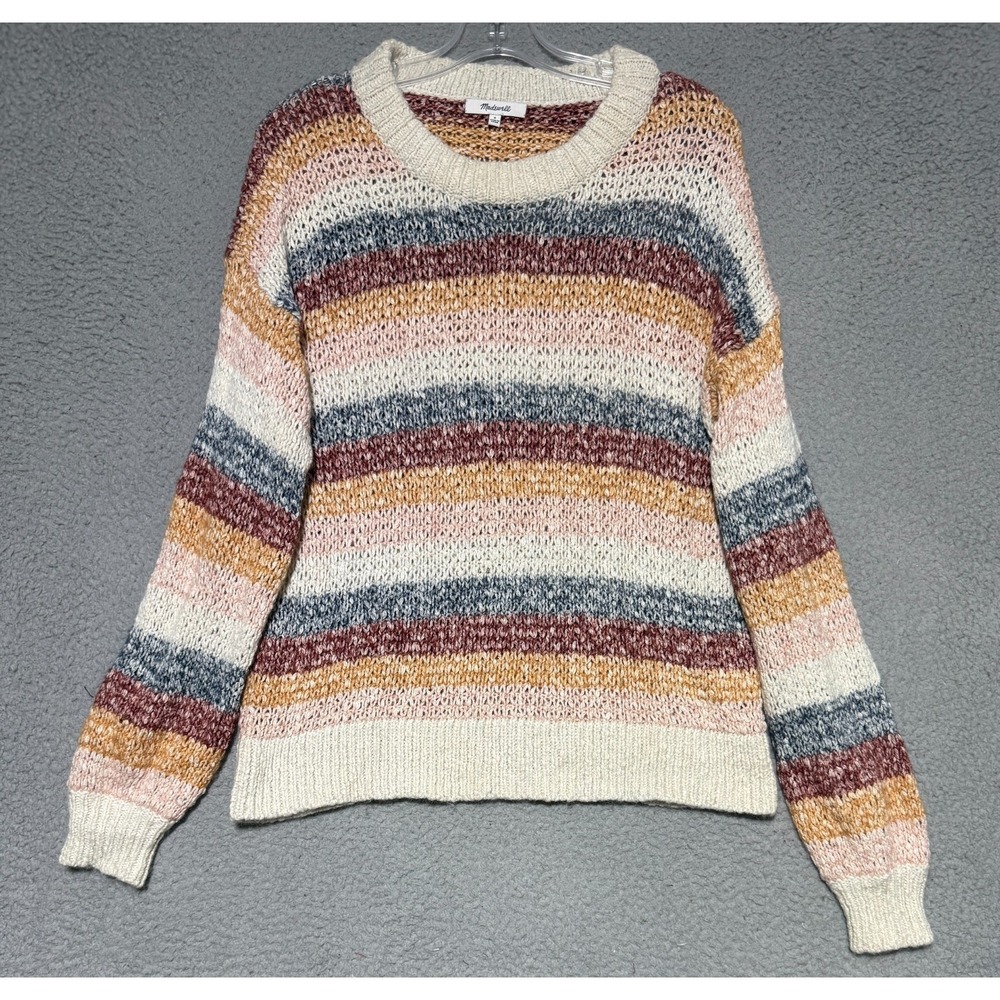 Madewell Baez Pullover Sweater Stripe Marled Fog Size‎ Large Wool Alpaca